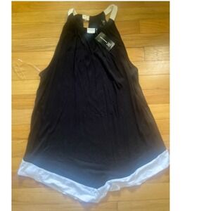 INC International Concepts Halter Top Black White Colorblock Rayon Blouse Large